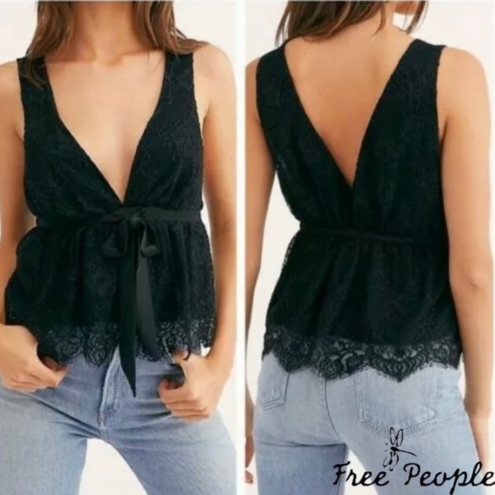 Free People Chante Lace Tank Top, Black